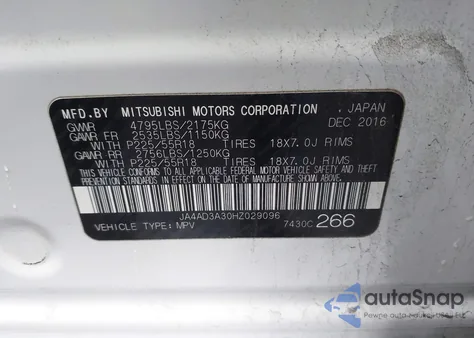 2017 Mitsubishi Outlander Se/Sel from USA, damaged, VIN JA4AD3A30HZ029096